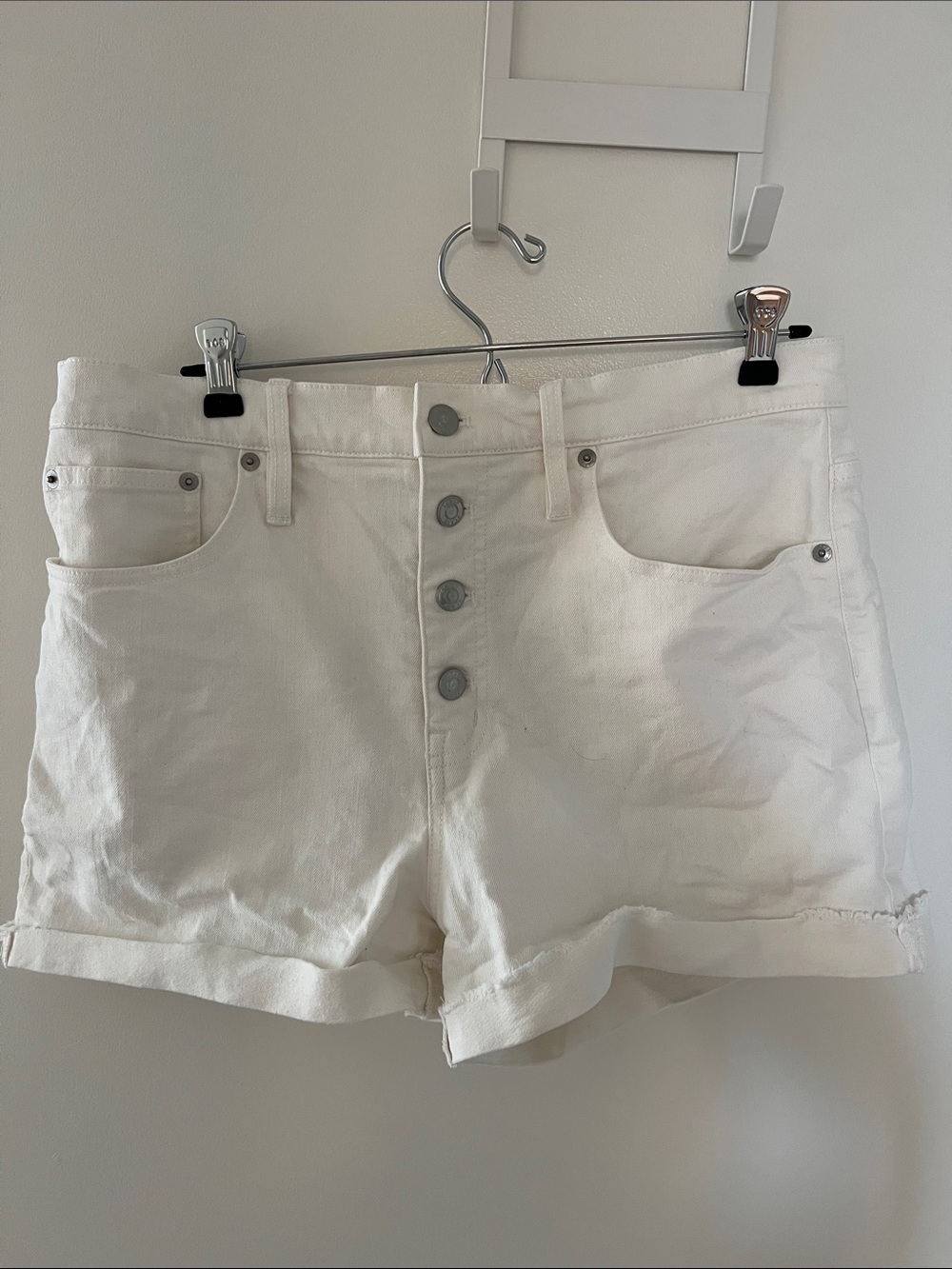 J. Crew White High-Rise Button-Fly Denim Shorts